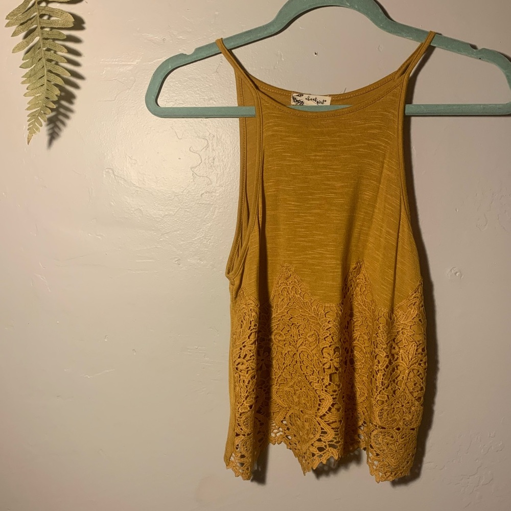 Mustard yellow lace tank